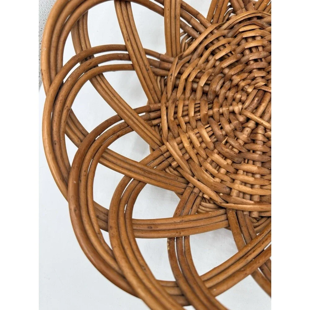 VTG Large 12” Round Basket Rattan Wicker Natural Brown Country Farmhouse